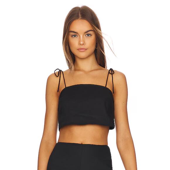 Wilfred Smocked‎ Crop Top Womens Large Tie Shoulder Straps Black Summer - Picture 1 of 5